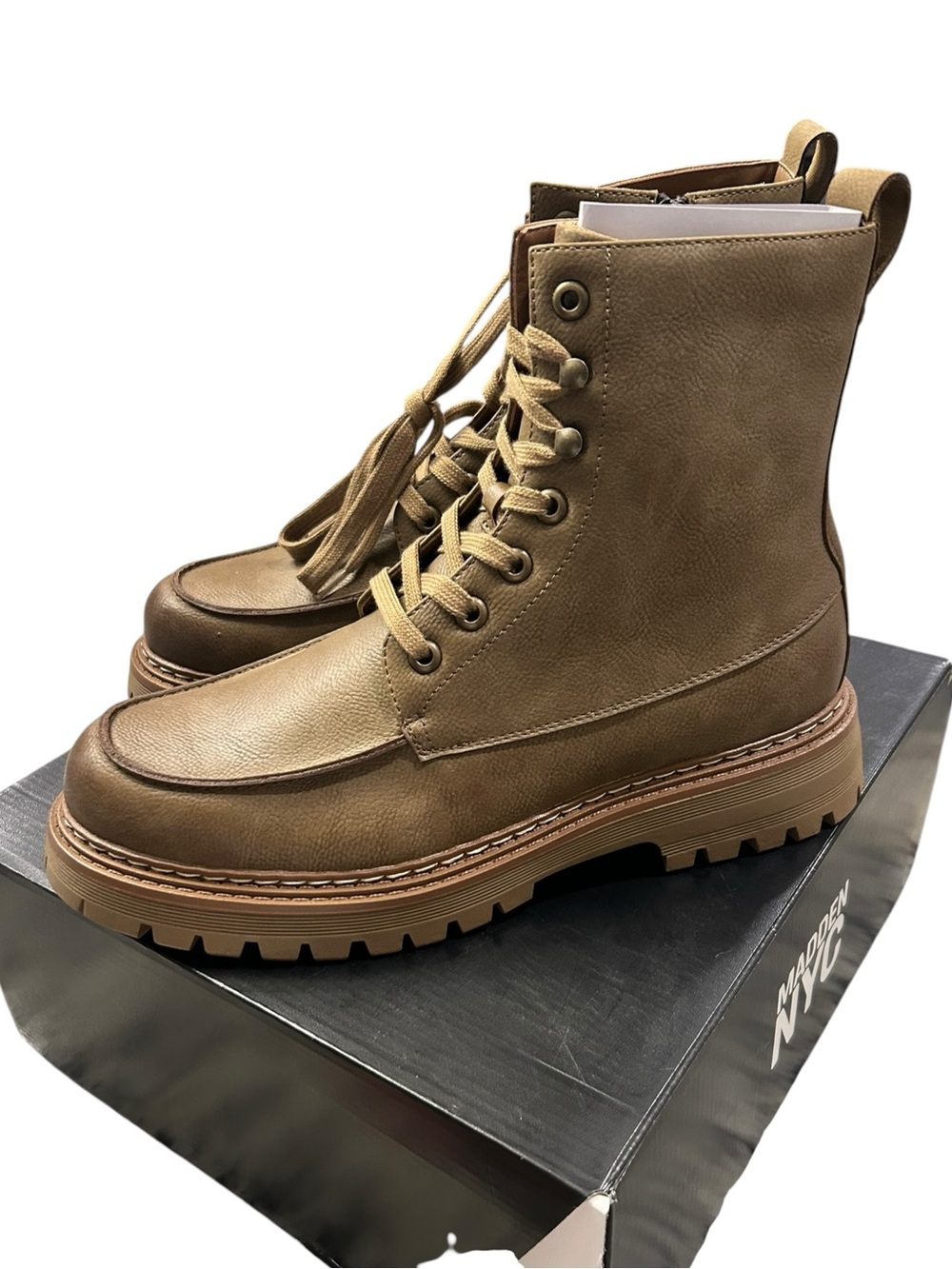 NEW Madden NYC McCoyy Combat Style Taupe Side Zip Lace Up Boots Men’s 11 Casual